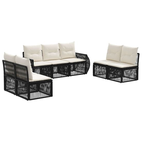 Ensemble de canapé de jardin 7 pc noir et blanc crème polyrotin