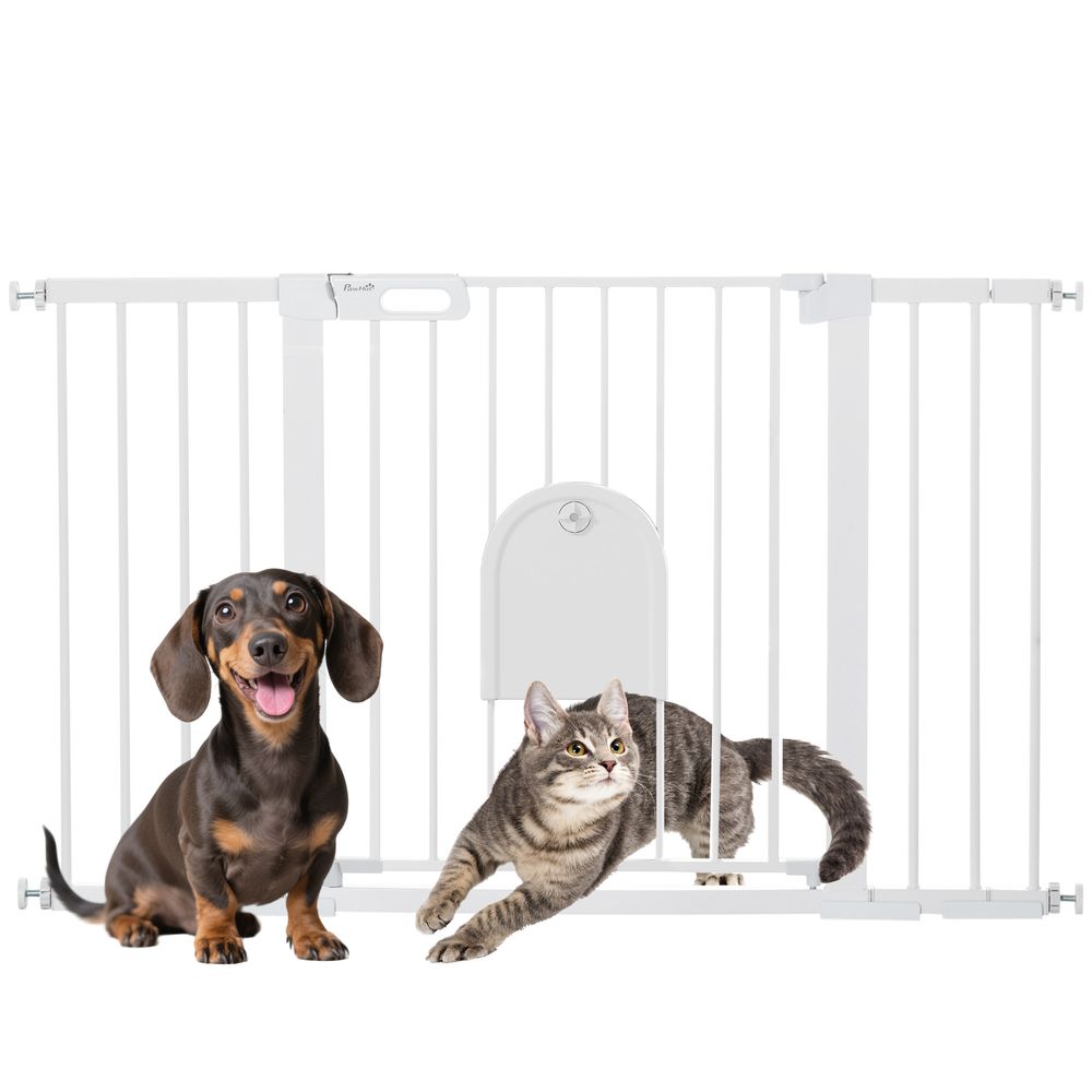 Barrière pour chien acier blanc 75-131 x 76 cm à pression fermeture auto double sécurité