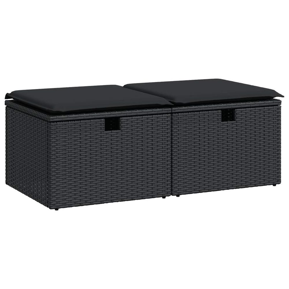 Salon de jardin avec coussins 2 pcs noir résine tressée acacia