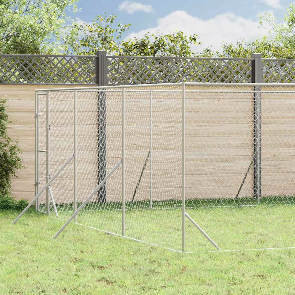 Chenil d'extérieur pour chiens argenté 6x14x2 m acier galvanisé