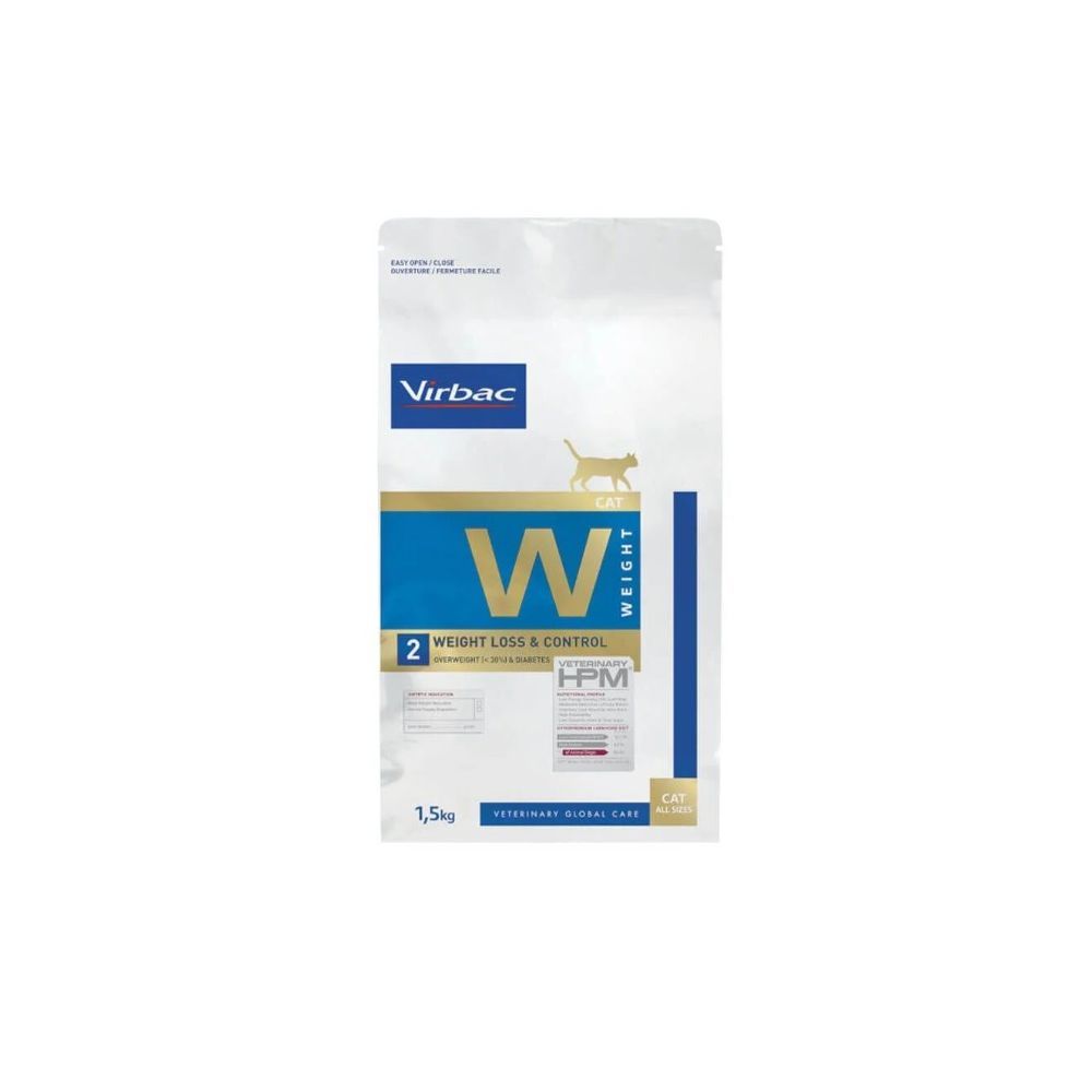 Croquettes chat veterinary hpm cat w2 weight loss&control - virbac 1,5 kg