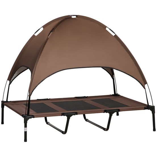 Lit pour chien chat sur pied velum anti-uv tissu oxford micro-perforé sac transport inclus marron