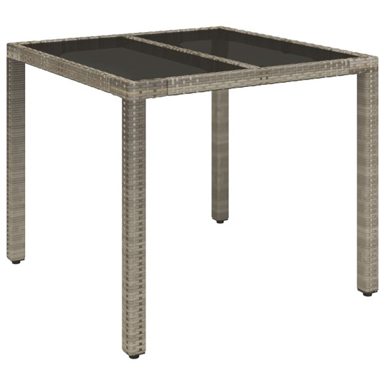 Table de jardin dessus en verre gris 90x90x75 cm résine tressée