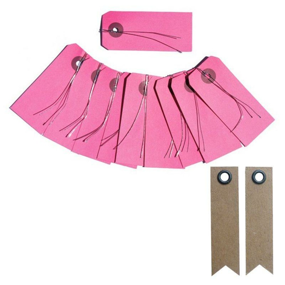 10 étiquettes rose avec fil métal + 20 étiquettes kraft fanion