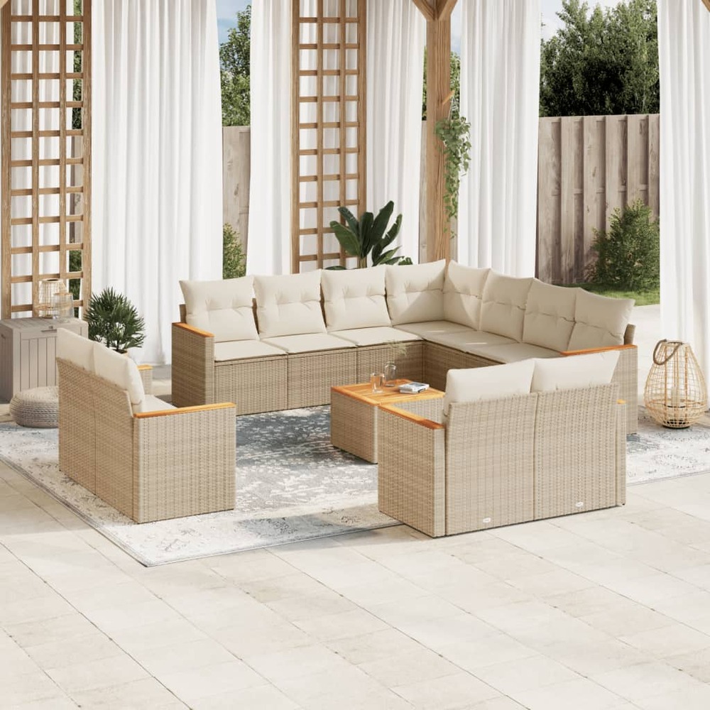 Salon de jardin avec coussins 12 pcs beige résine tressée