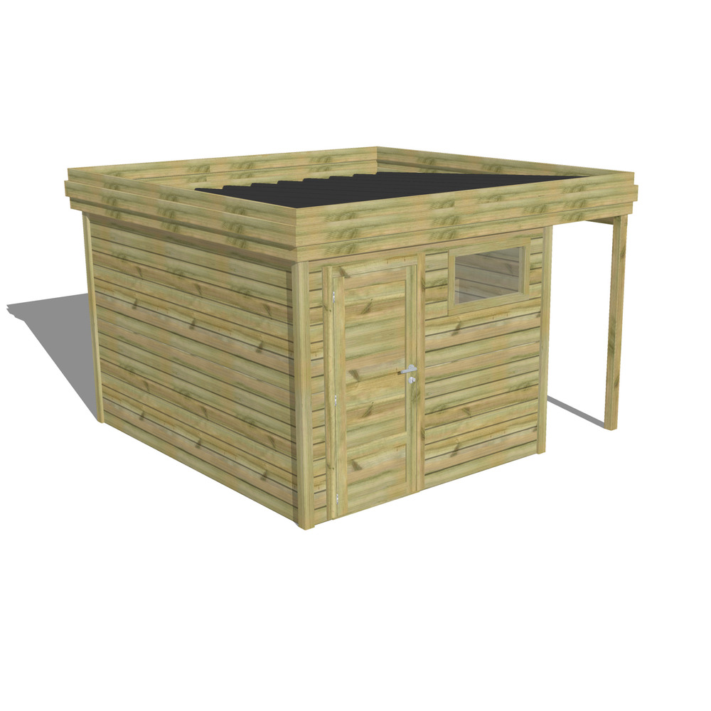 Abri de jardin bois pin traité autoclave 27mm - 3,64x3,44m / 13m2 - bac acier - abri français