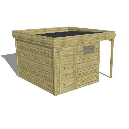 Abri de jardin bois pin traité autoclave 27mm - 3,64x3,44m / 13m2 - bac acier - abri français