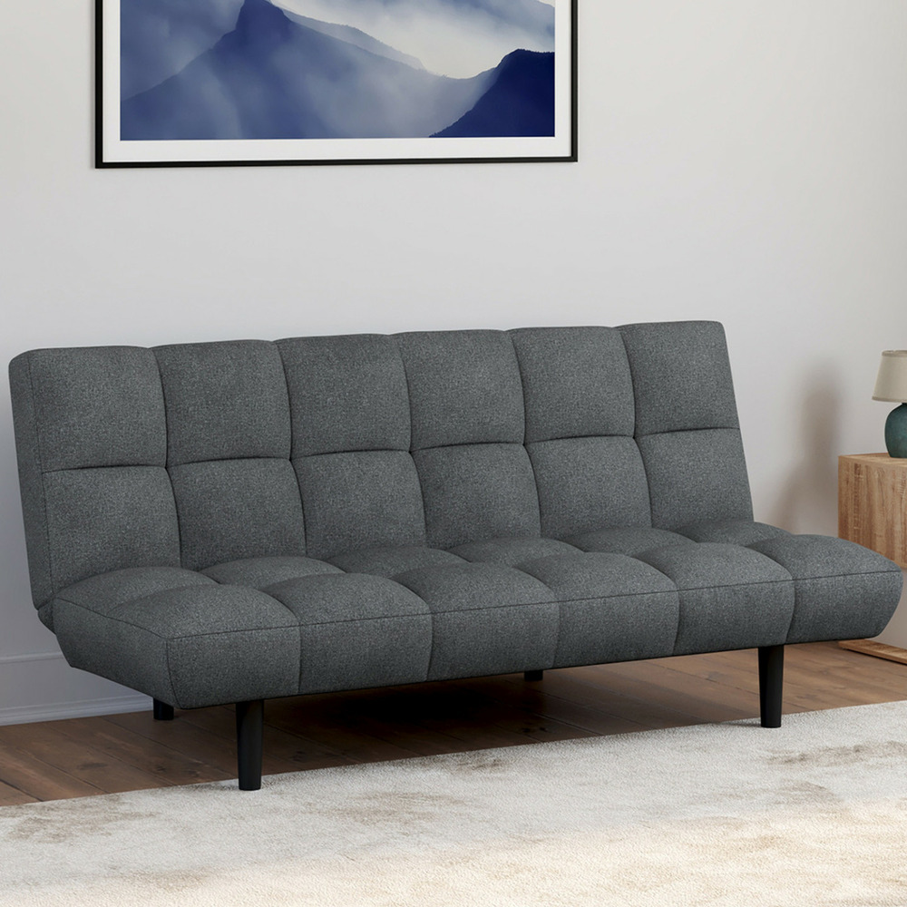 Canapé clic clac 3 places capitonné salome en tissu gris anthracite