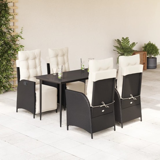 Ensemble à manger de jardin coussins 5pcs noir résine tressée
