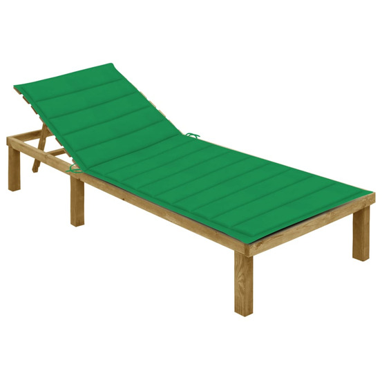 Chaise longue avec coussin vert bois de pin imprégné bain de soleil