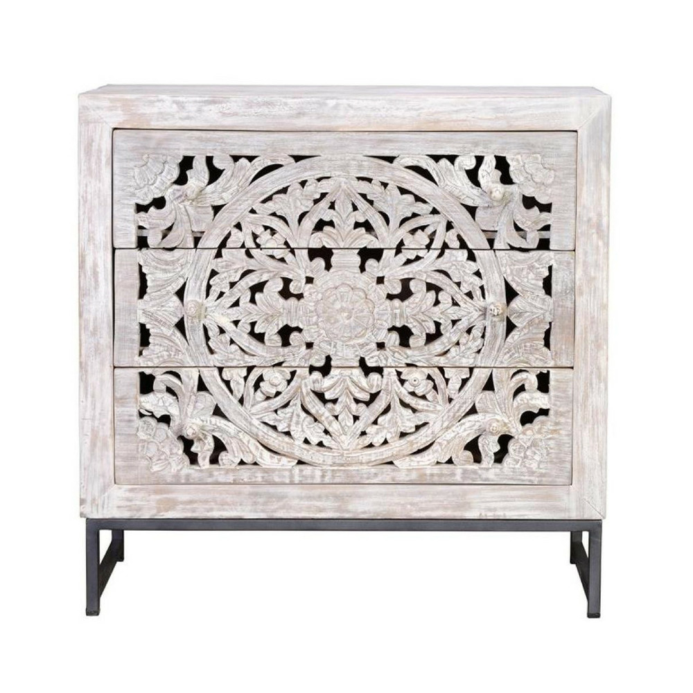 Commode 3 tiroirs bois-fer blanc - poméline décoration d'autrefois