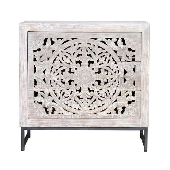 Commode 3 tiroirs bois-fer blanc - poméline décoration d'autrefois