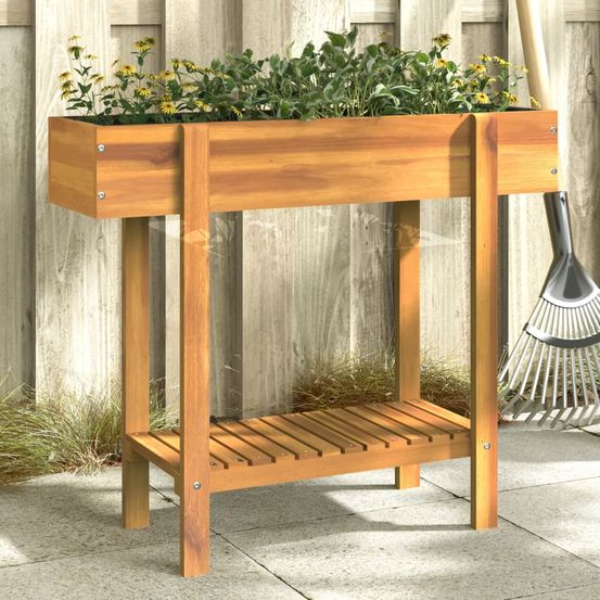 Potager surélevé bois acacia massif balcon avec étagère hauteur ergonomique 90cm