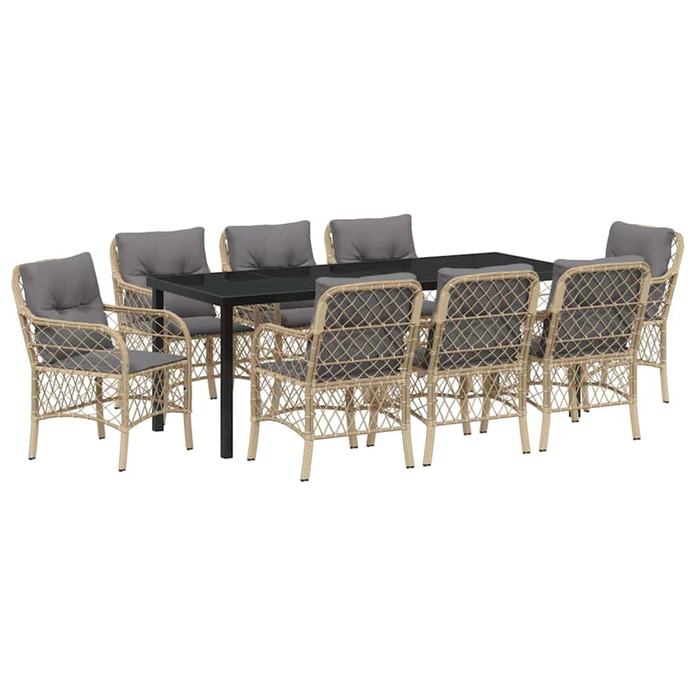 Ensemble de salle à manger pour jardin 9 pcs beige polyrotin