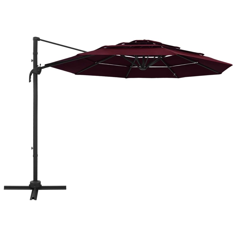 Parasol de jardin à 4 niveaux mât en aluminium rouge bordeaux