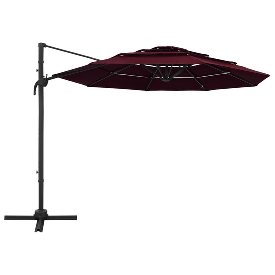 Parasol de jardin à 4 niveaux mât en aluminium rouge bordeaux
