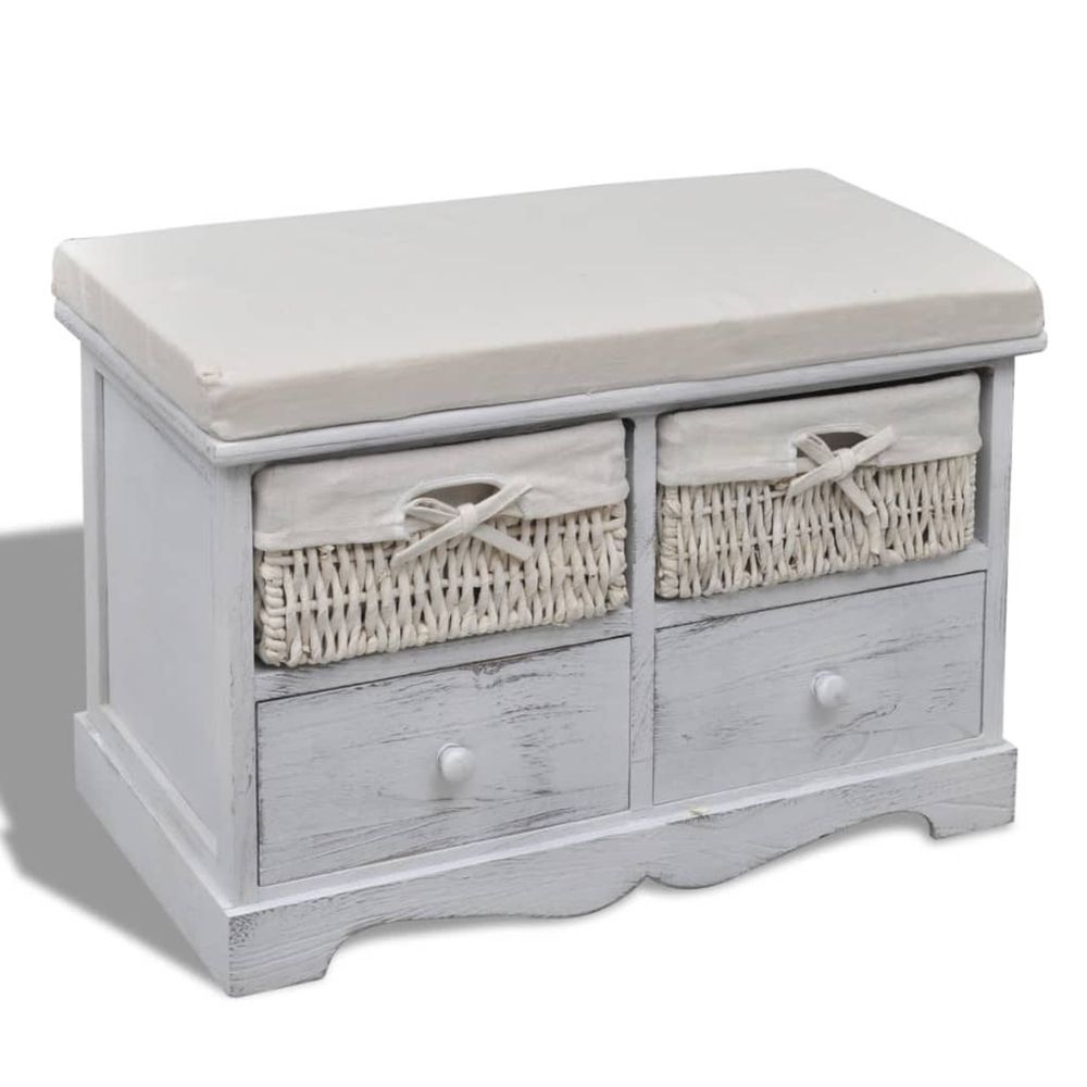 Banc de rangement blanc 2 paniers + 2 tiroirs