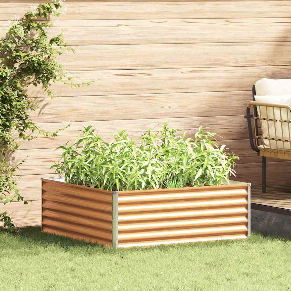 Carré potager classique en acier galvanisé montage simple pour débutants et experts marron clair 98x100x36cm