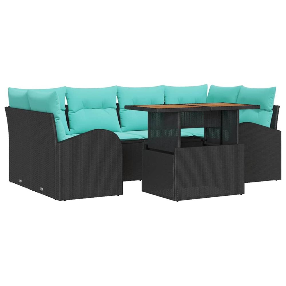 Ensemble de canapé de jardin 7 pc noir poly rotin