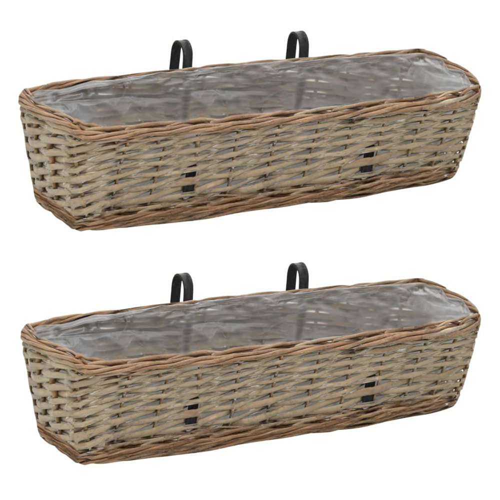 Jardinière d'extérieur de balcon 2 pcs osier avec doublure en pe 60 cm