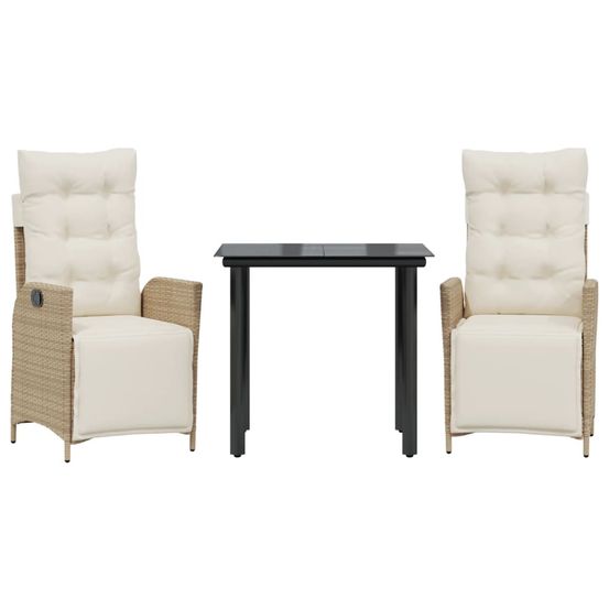 Ensemble à manger de jardin et coussins 3 pcs beige poly rotin