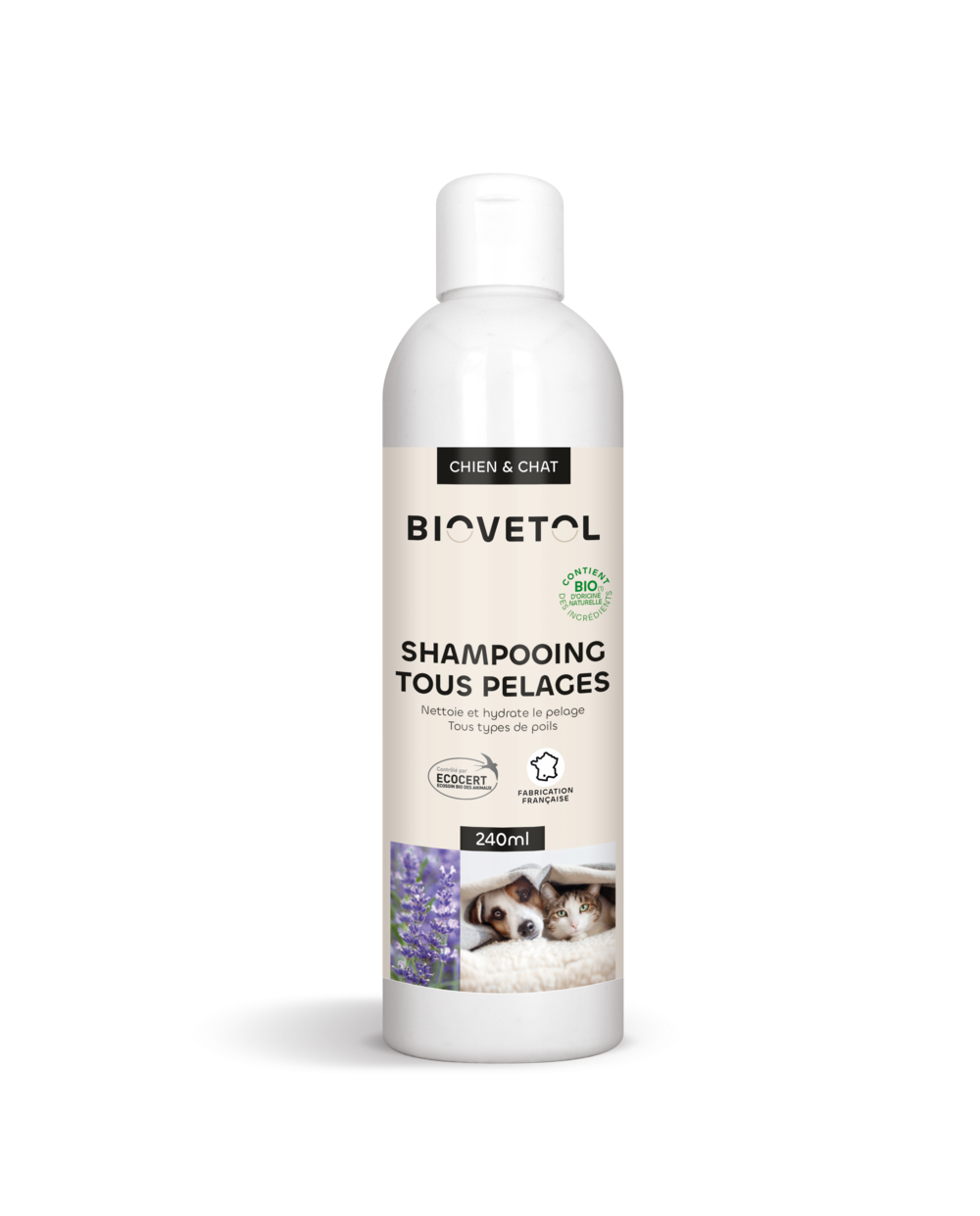 Shampoing chien chat bio certifié ecocert - tous pelages - 240ml