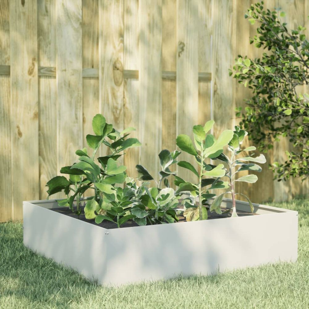 Carré potager surélevé en acier pour jardin terrasse blanc 100x100x25 cm