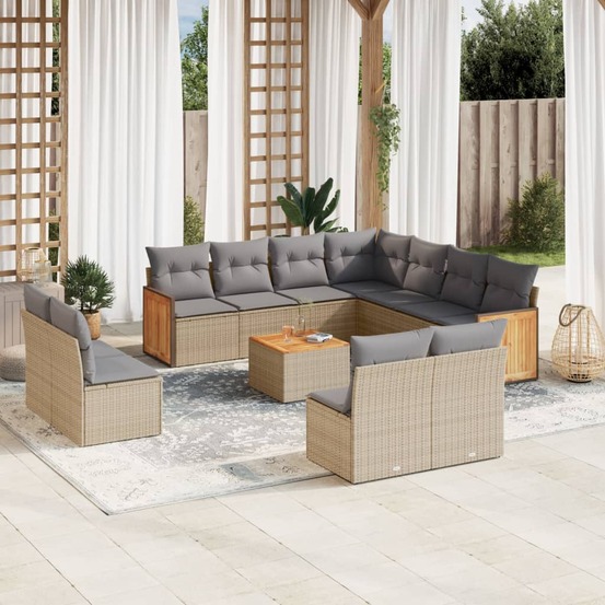 Salon de jardin avec coussins 12 pcs beige résine tressée