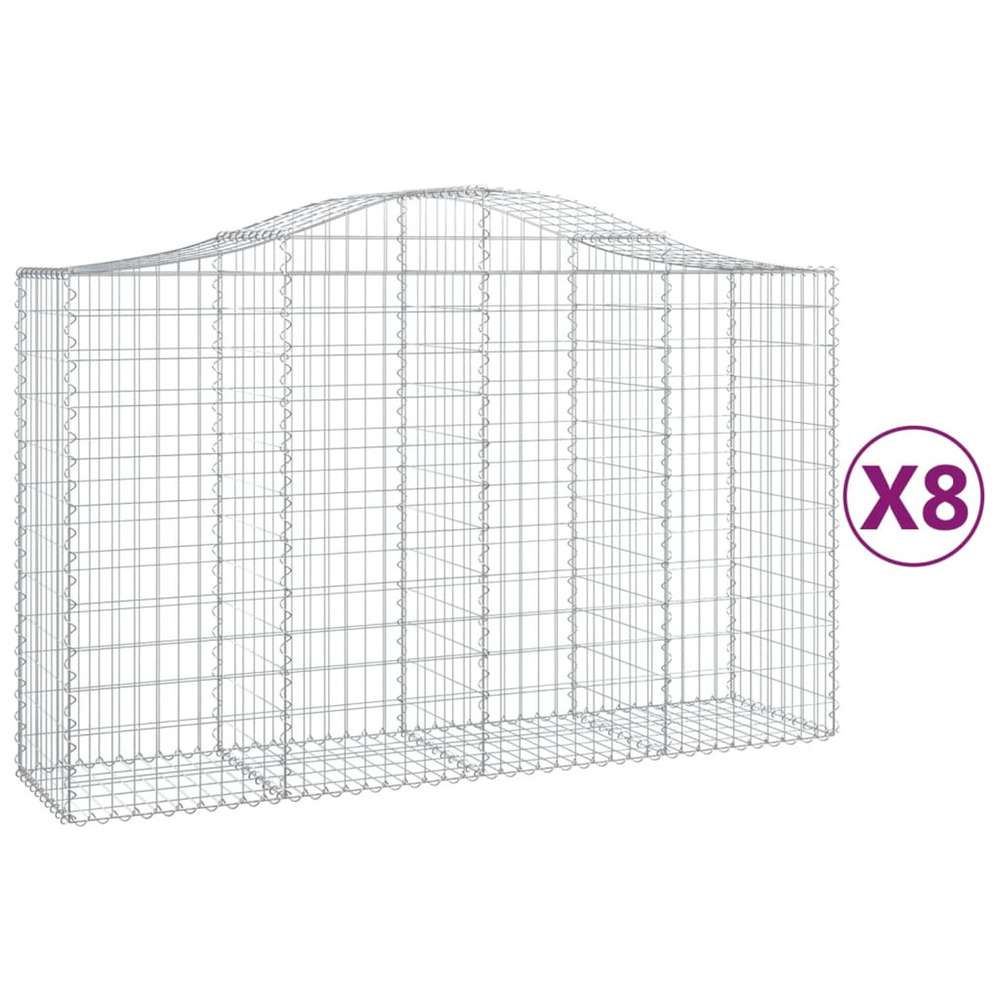 Paniers à gabions arqués 8 pcs 200x50x120/140 cm fer galvanisé