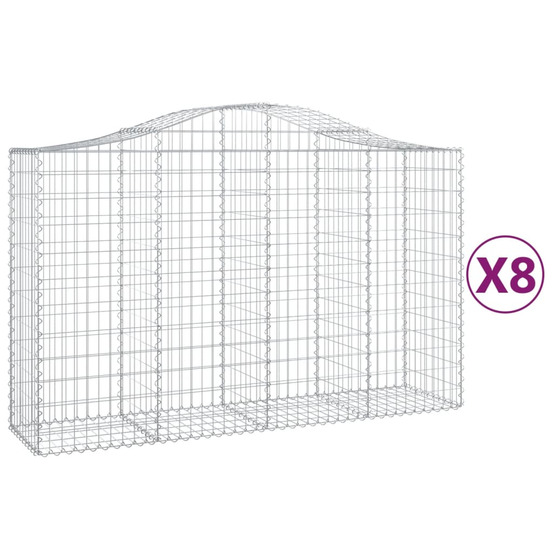 Paniers à gabions arqués 8 pcs 200x50x120/140 cm fer galvanisé