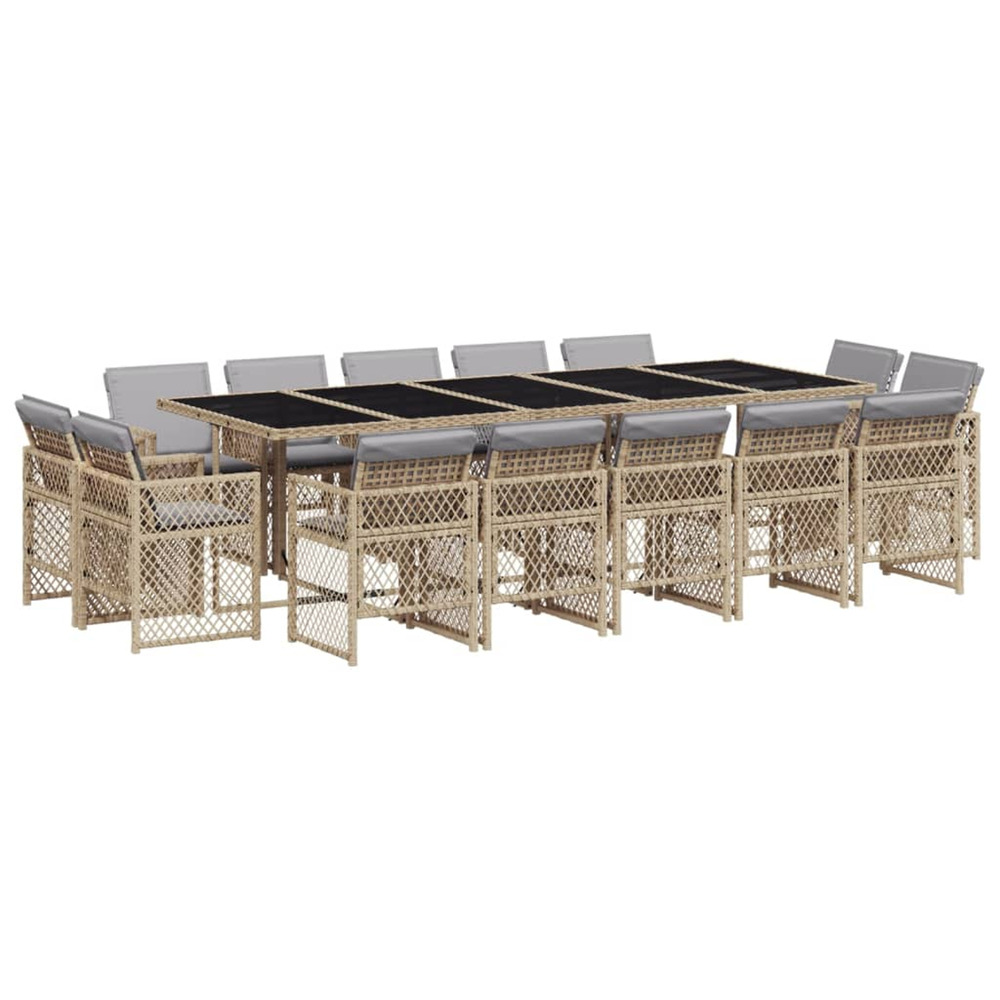 Ensemble à manger de jardin et coussins 15 pcs mélange beige
