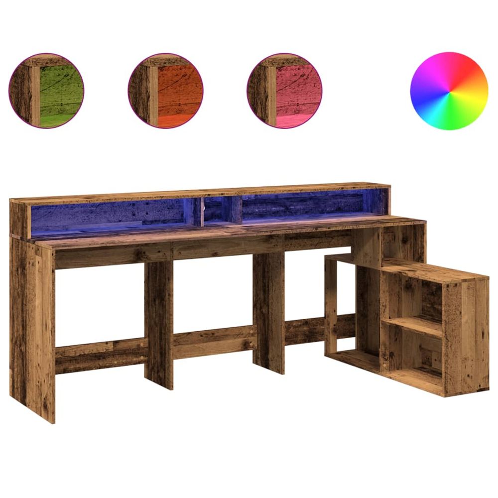 Bureau avec lumières led vieux bois bois d'ingénierie