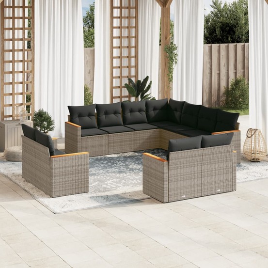 Salon de jardin 11 pcs avec coussins gris résine tressée