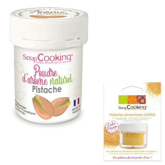 Arôme alimentaire naturel en poudre pistache + paillettes dorées