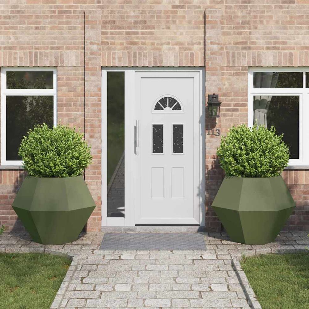Lot de 2 jardinières carrées acier jardin vert olive 100x100cm