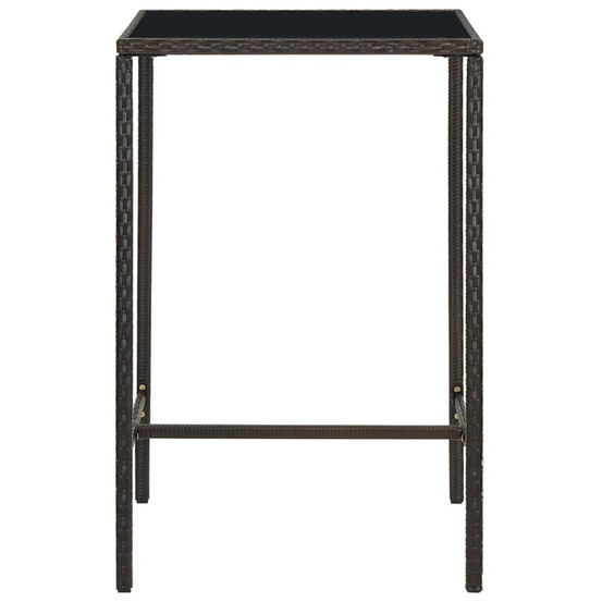 Table de bar de jardin marron 70x70x110 cm résine tressée verre