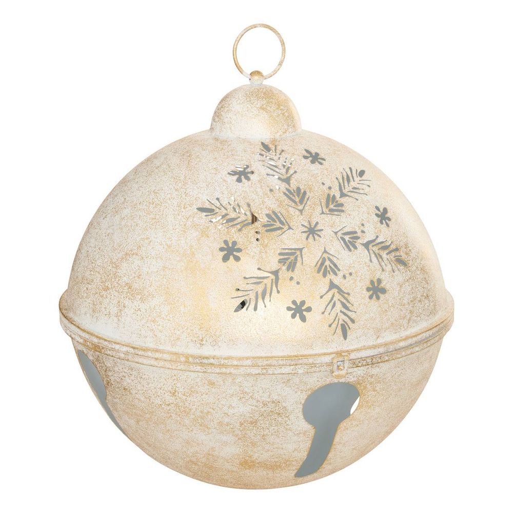 Grelot de noël en métal blanc et or d. 52 cm pour l'extérieur