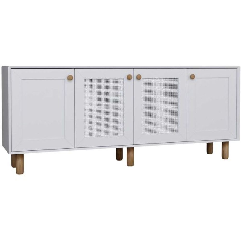 Buffet 4 portes en aggloméré bohemian blanc avec cannage blanc (2 portes)