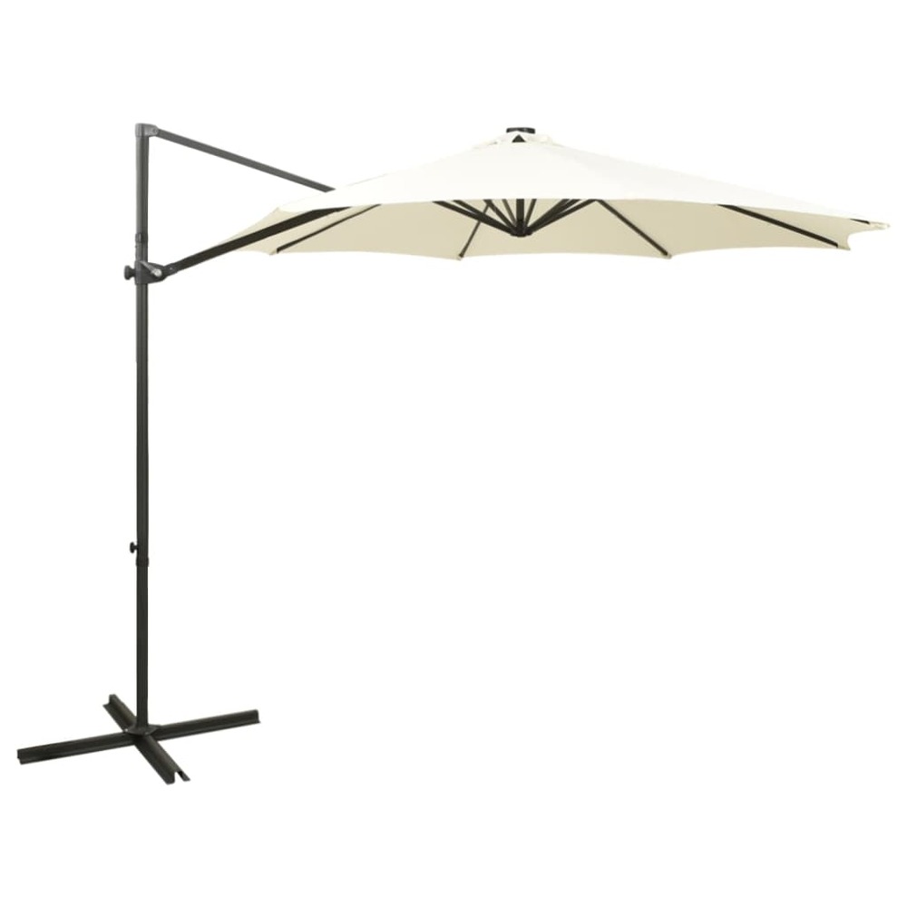 Parasol meuble de jardin déporté avec mât et lumières led sable 300 cm