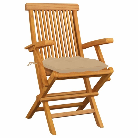 Chaises de jardin avec coussins beige lot de 6 bois teck massif