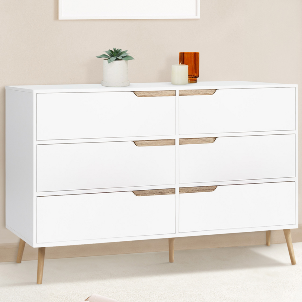 Commode 6 tiroirs helsinki 115 cm scandinave blanc