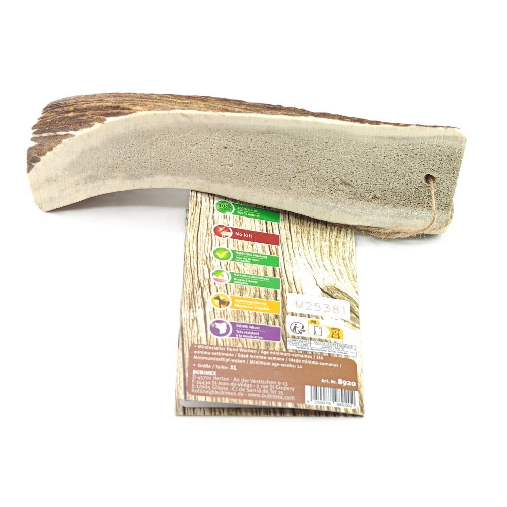 Bois de cerf à mâcher pour chien bubimex - coupé en deux, xl, 160-200 g