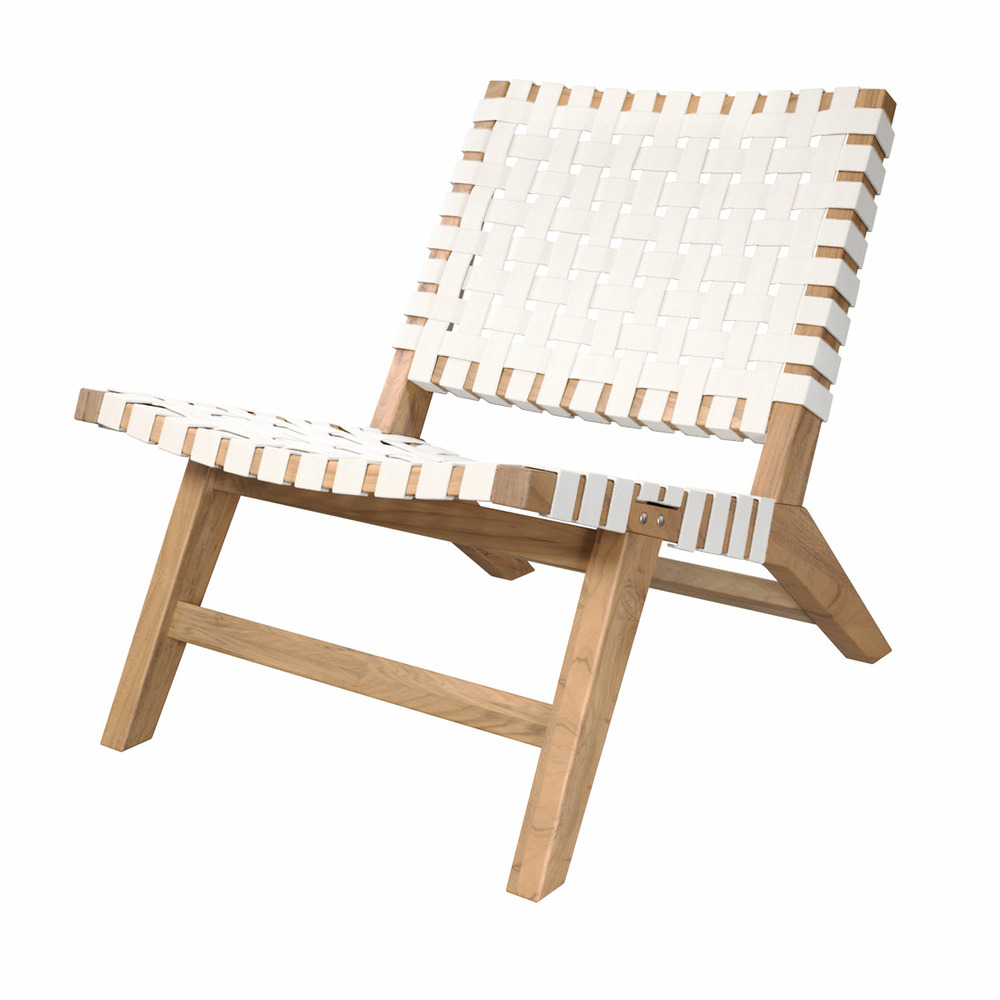 Tao-fauteuil de jardin en teck et sangles en tissu blanc