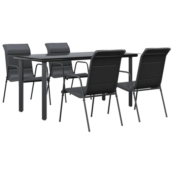 Ensemble à manger de jardin 5 pcs noir textilène et acier