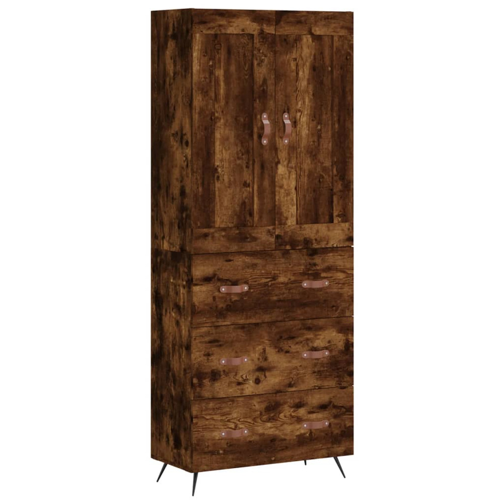 Buffet haut chêne fumé 69,5x34x180 cm bois d'ingénierie