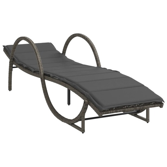 Chaise longue avec coussin gris 60x199x42 cm résine tressée