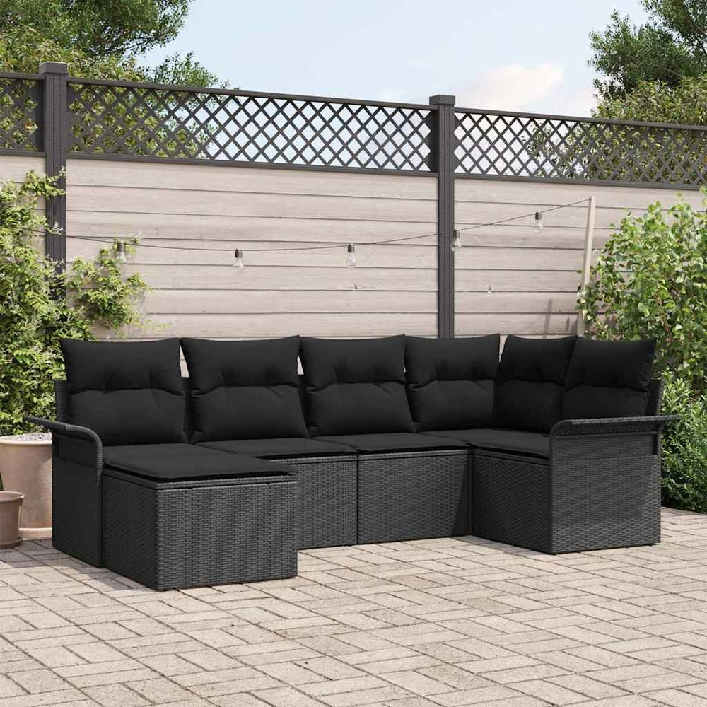 Ensemble de canapé de jardin avec coussin 6 pcs noir polyrotin