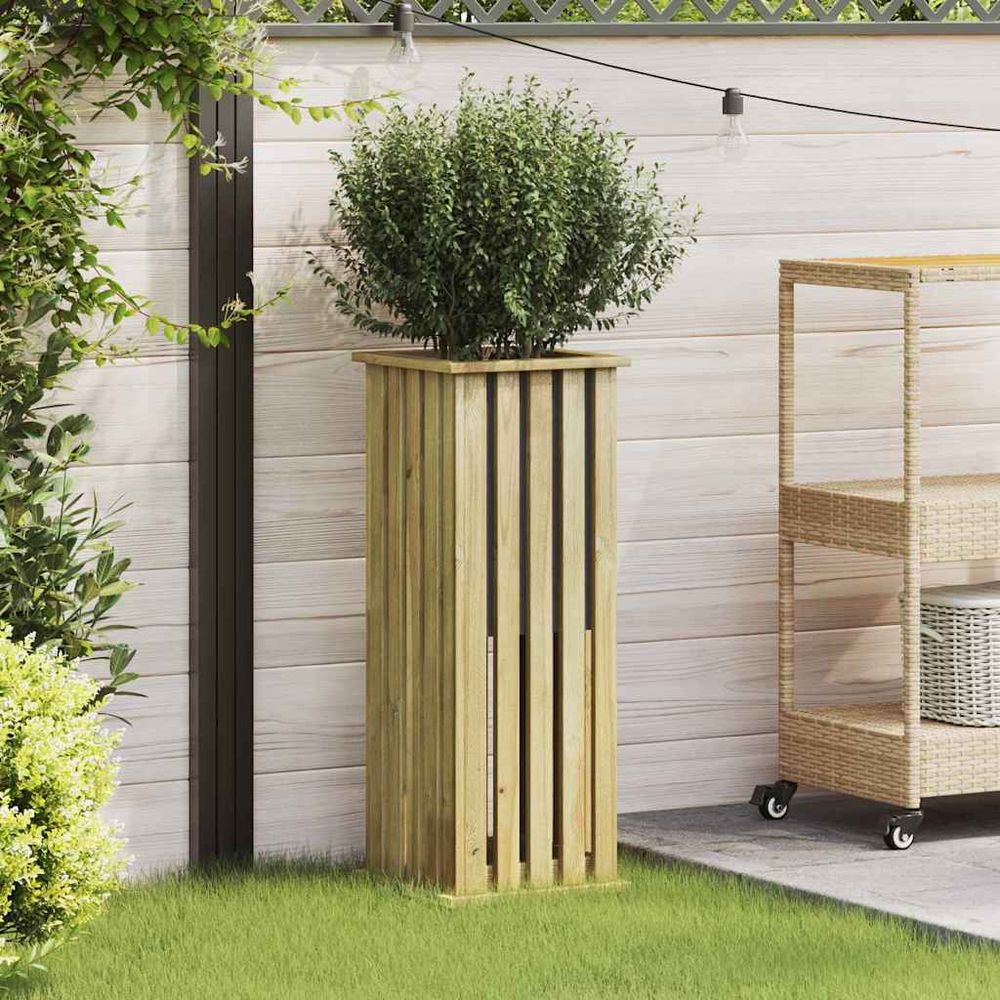 Jardinière haute en pin traité bac à fleurs extérieur marron 33x33x85 cm