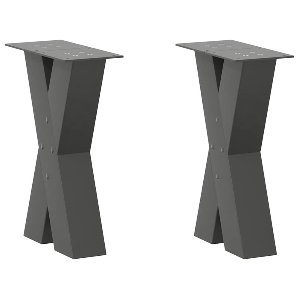 Pieds de table basse en forme de x, 2 pièces, anthracite, 38 x (42-43) cm, acier