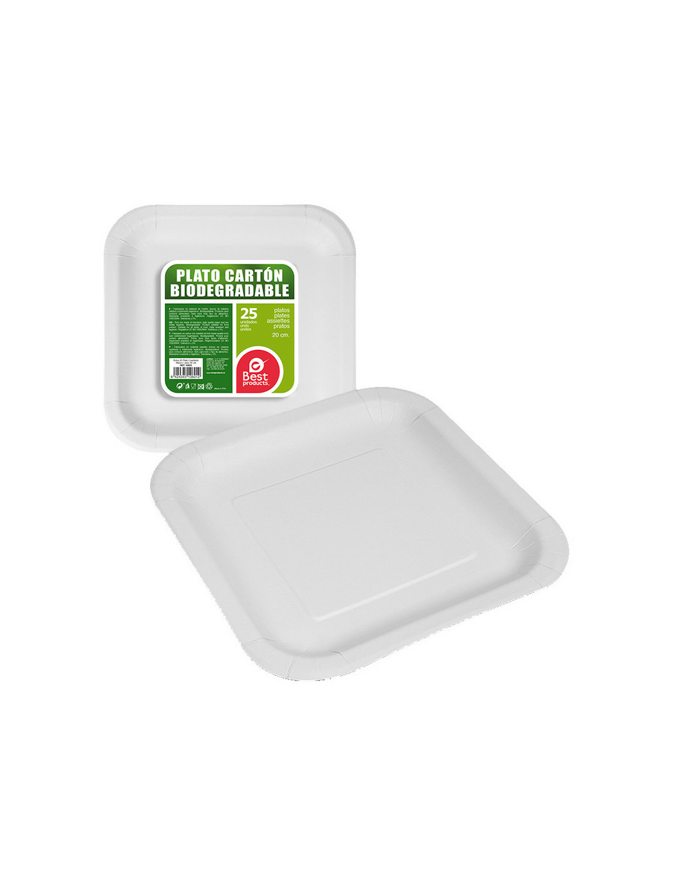 Pack de 25 assiettes en carton carrées blanches 20cm best products green